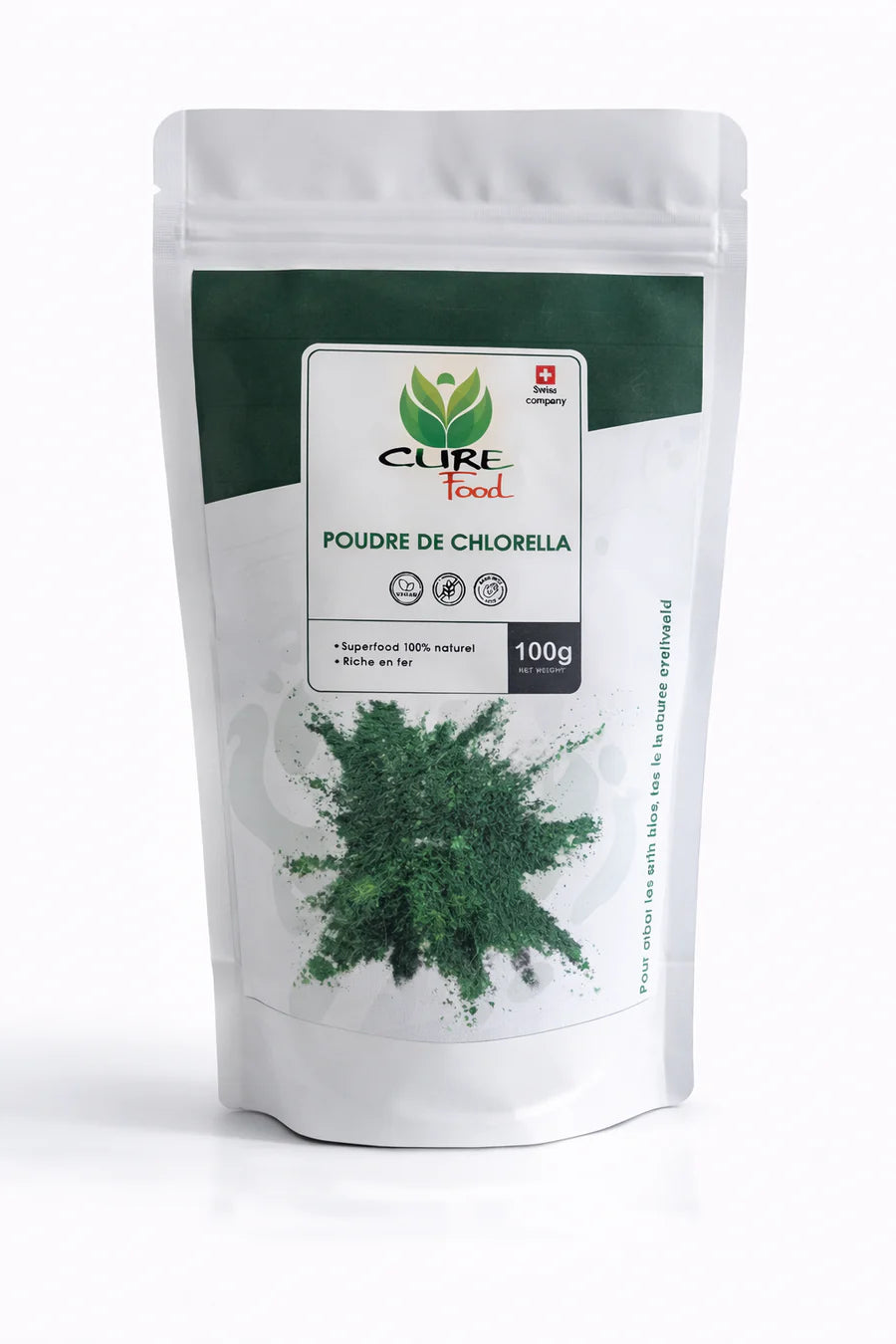 CureFood chlorella poeder is een 100% natuurlijke groene superfood, rijk aan voedingsstoffen. Ideaal voor smoothies en sapjes. Verkrijgbaar bij Veroborsa.