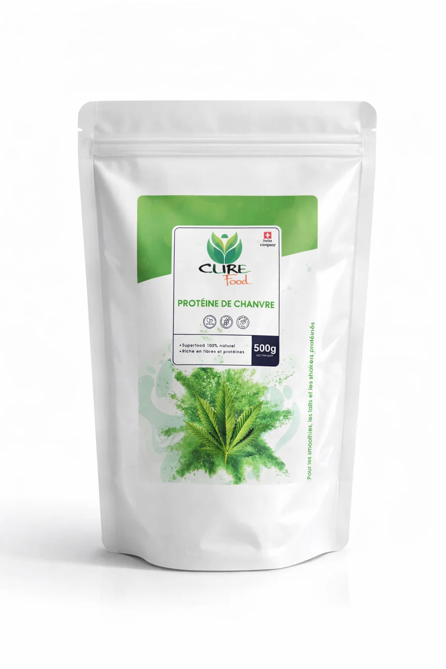 CureFood hennep proteïne poeder is een 100% natuurlijke plantaardige eiwitbron, rijk aan vezels. Ideaal voor shakes en smoothies. Verkrijgbaar bij Veroborsa.