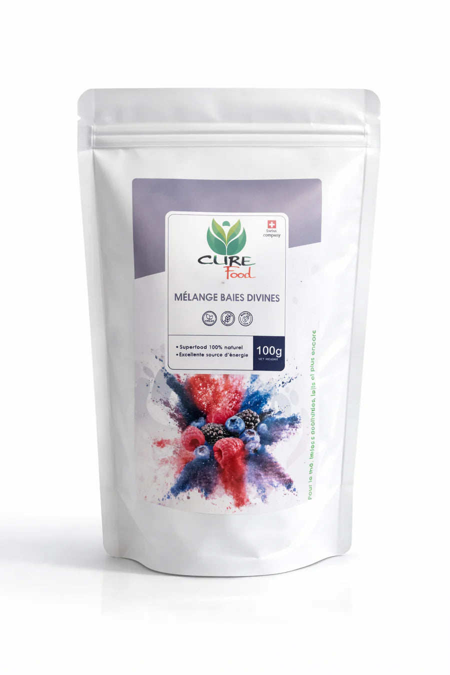 CureFood Mélange Baies Divines is een 100% natuurlijke superfoodmix van bessen, ideaal voor energie en vitaliteit. Verkrijgbaar bij Veroborsa.