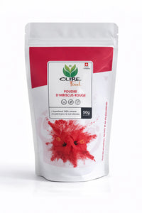 Cure Food hibiscus poeder (hibiscus rouge) is een 100% natuurlijke superfood, ideaal voor thee, smoothies en kleur. Verkrijgbaar bij Veroborsa.