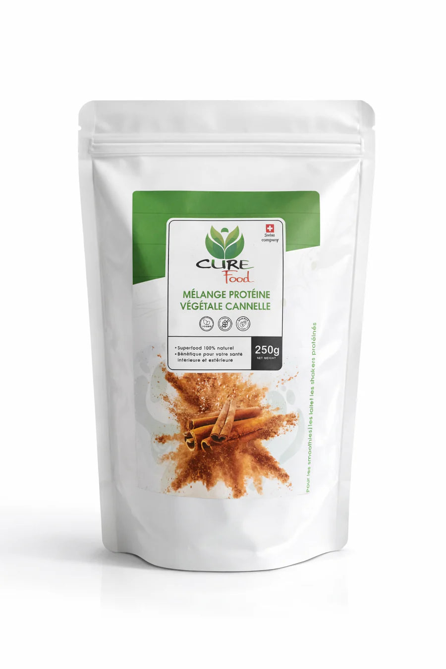 Cure Food Mélange Protéine Végétale Cannelle is een 100% natuurlijke plantaardige eiwitmix met kaneel. Ideaal voor smoothies, shakes en ontbijt.
