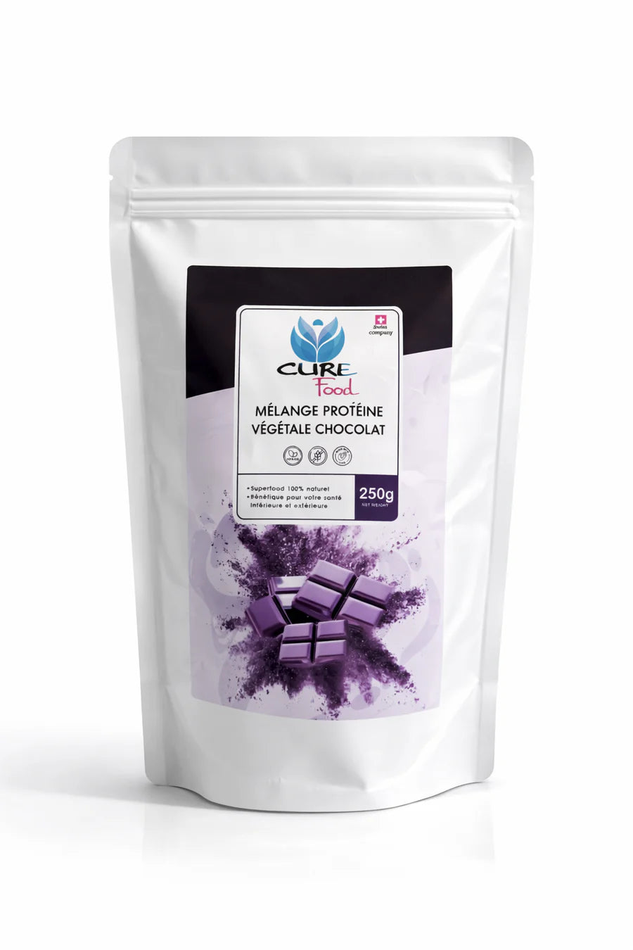 CureFood plantaardige proteïne chocolade is een 100% natuurlijke eiwitmix met volle cacaosmaak. Ideaal voor shakes en smoothies. Verkrijgbaar bij Veroborsa.