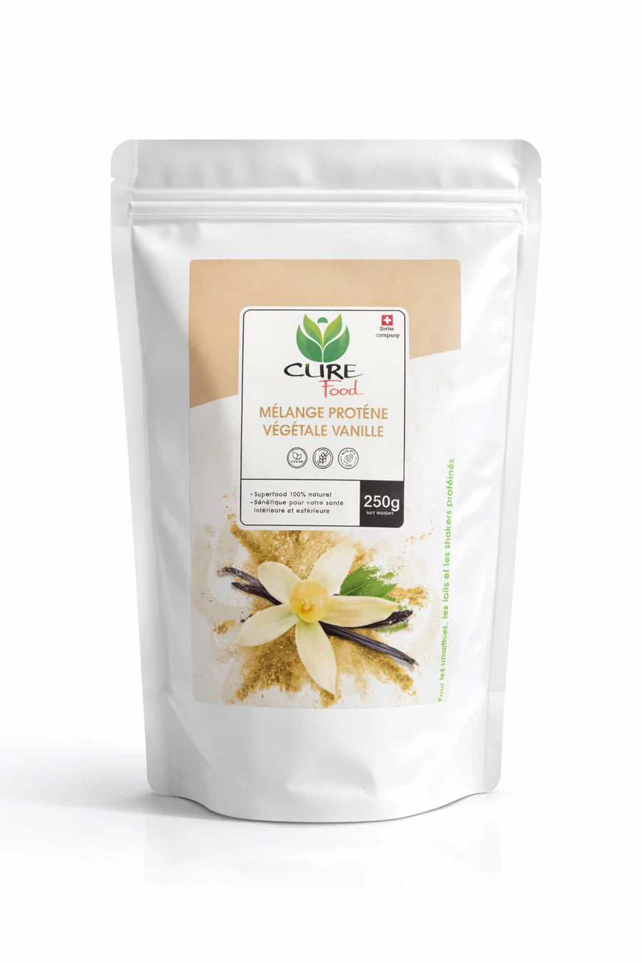 Cure Food plantaardige proteïne vanille is een 100% natuurlijke eiwitmix met zachte smaak. Ideaal voor shakes en smoothies. Verkrijgbaar bij Veroborsa.