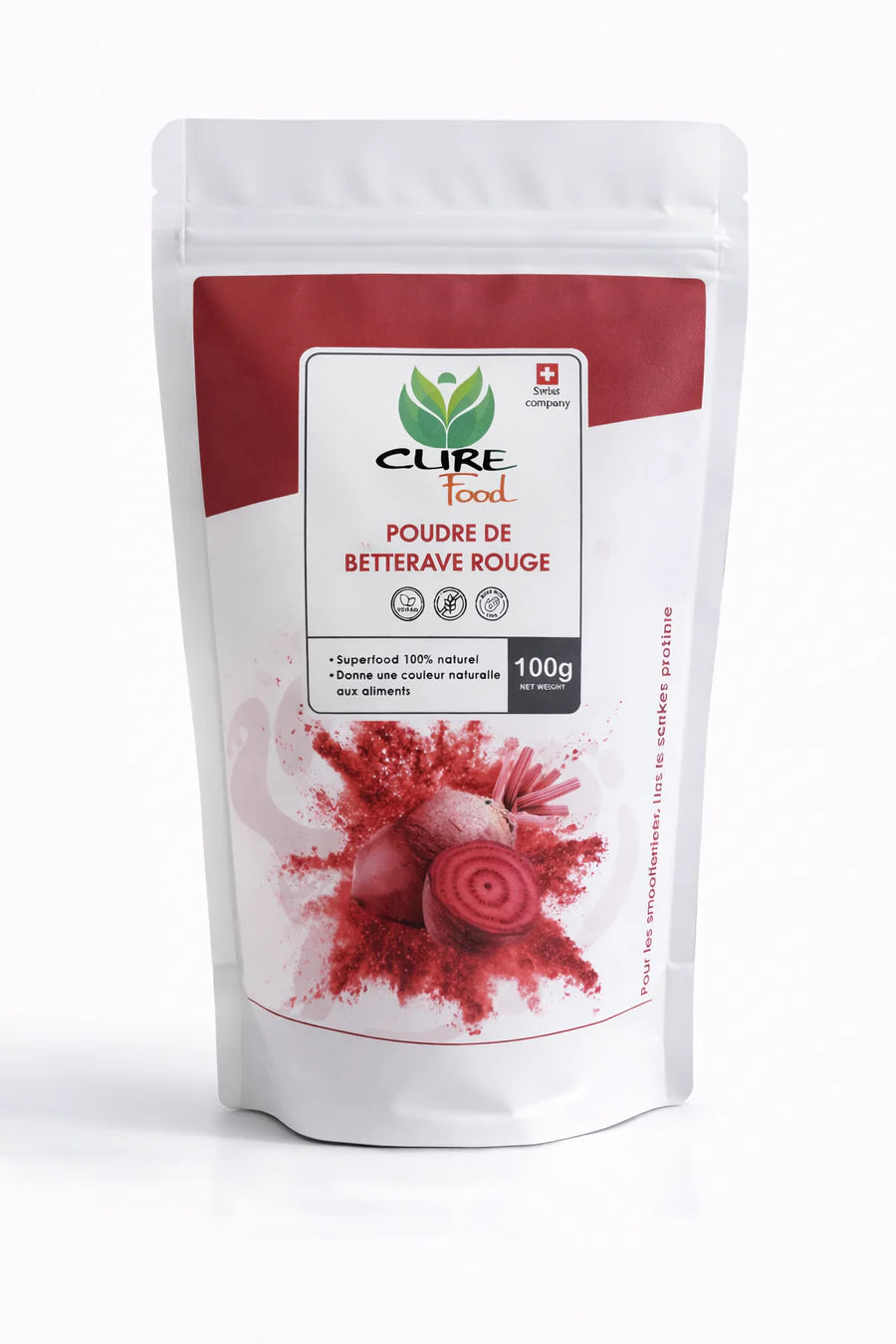 Cure Food rode bietenpoeder (betterave rouge) is een 100% natuurlijke superfood. Ideaal voor smoothies, sapjes en als natuurlijke kleurstof.