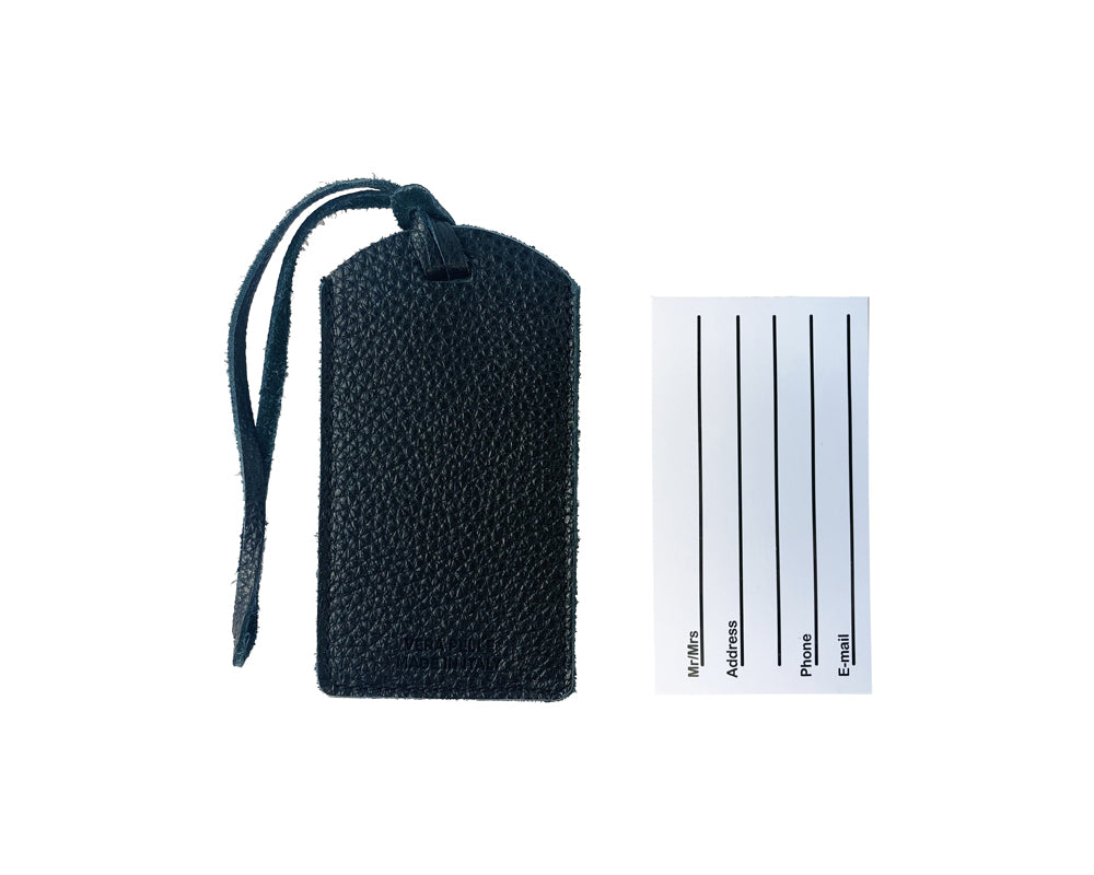 K0041AFB | Targhetta bagaglio Bicolore Made in Italy in Vera Pelle pieno fiore, grana dollaro - Colore Nero/Grigio - Dimensioni: cm 6,5 x 12 - Confezione: Gift Box rigido fondo/coperchio-3