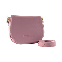 RB1002AZ | Borsa a Tracolla  in Vera Pelle Made in Italy con Tracolla removibile in pelle e attacchi con fibbie in metallo Oro Lucido - Colore Rosa Antico - Dimensioni: cm 26 x 20 x 10-0