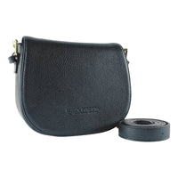 RB1002A | Borsa a Tracolla  in Vera Pelle Made in Italy con Tracolla removibile in pelle e attacchi con fibbie in metallo Oro Lucido - Colore Nero - Dimensioni: cm 26 x 20 x 10-0