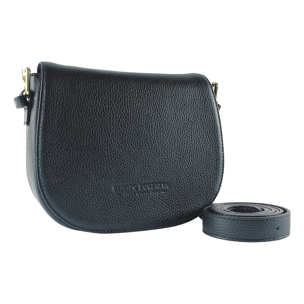 RB1002A | Borsa a Tracolla  in Vera Pelle Made in Italy con Tracolla removibile in pelle e attacchi con fibbie in metallo Oro Lucido - Colore Nero - Dimensioni: cm 26 x 20 x 10-0