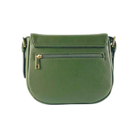 RB1002E | Borsa a Tracolla  in Vera Pelle Made in Italy con Tracolla removibile in pelle e attacchi con fibbie in metallo Oro Lucido - Colore Verde - Dimensioni: cm 26 x 20 x 10-1