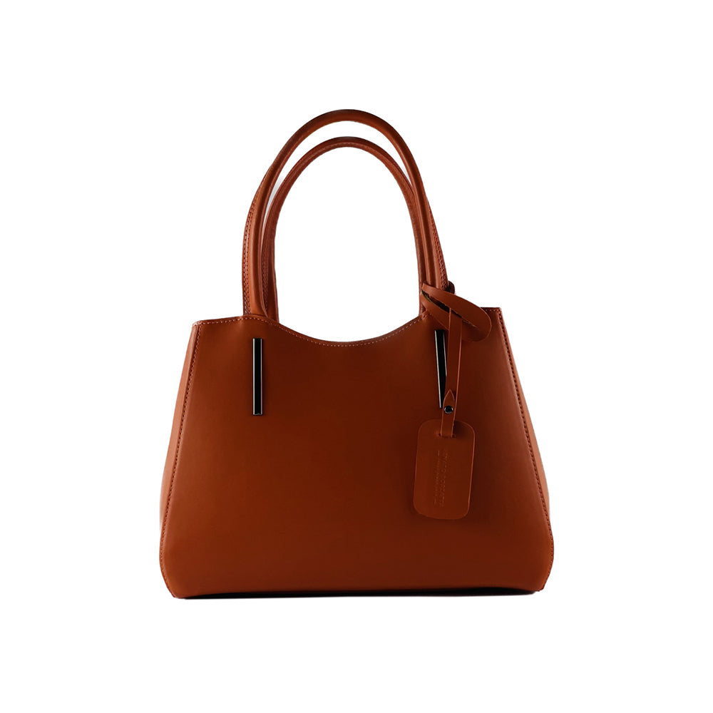 RB1004AM | Genuine Leather Hand Bag Made in Italy with Removable Shoulder Strap and Gunmetal Metal Carabiner Attachments - Paprika Color - Size: 33 x 25 x 15 cm + Handles 13 cm-0