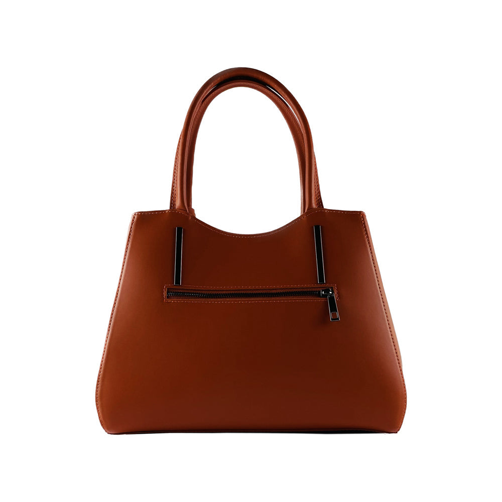 RB1004AM | Genuine Leather Hand Bag Made in Italy with Removable Shoulder Strap and Gunmetal Metal Carabiner Attachments - Paprika Color - Size: 33 x 25 x 15 cm + Handles 13 cm-1