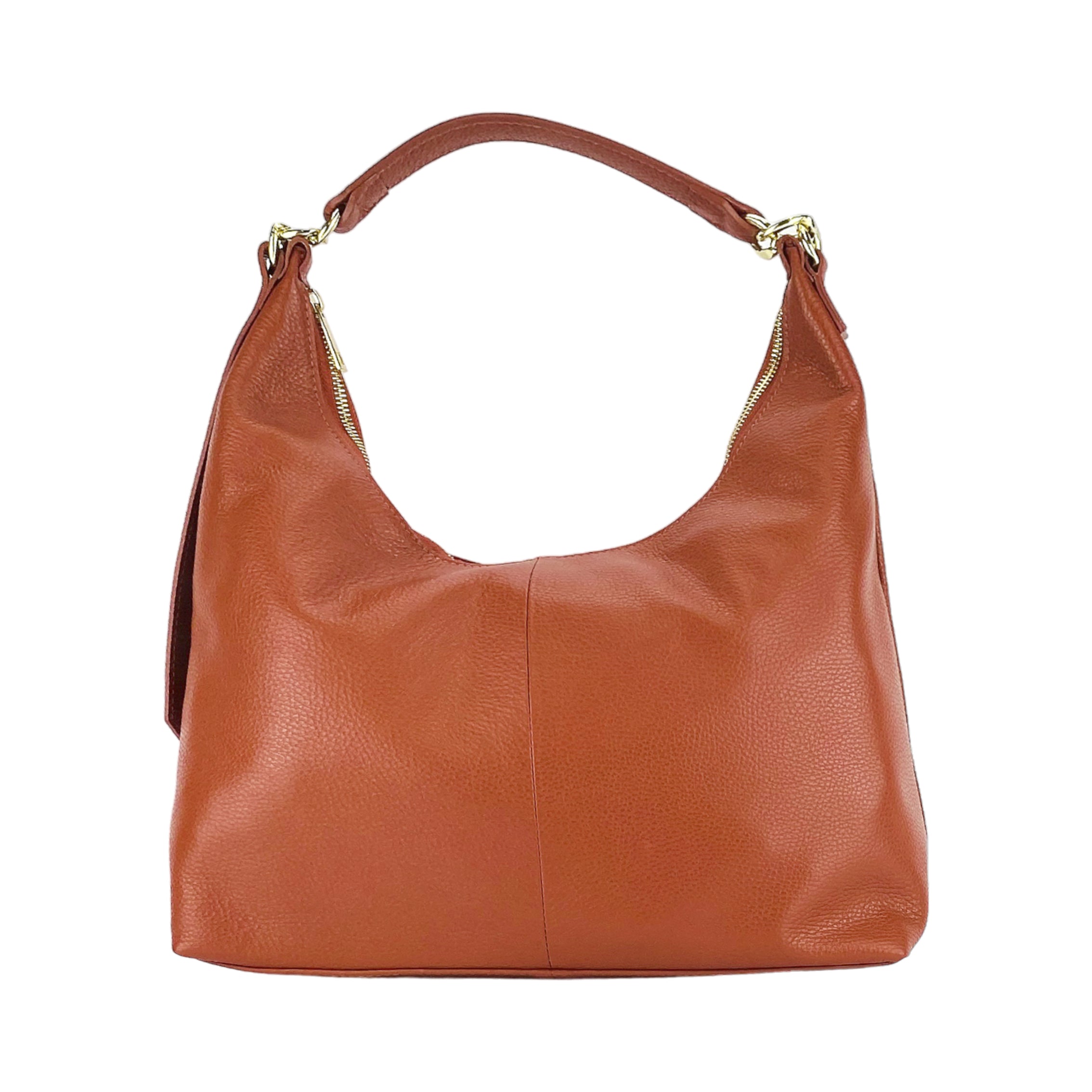 RB1017AM | Borsa Donna a spalla Morbida in Vera Pelle Made in Italy con manico singolo e tracolla removibile. Attacchi con moschettoni in metallo Oro Lucido - Colore Paprika - Dimensioni: cm 36 x 40 x 13-1
