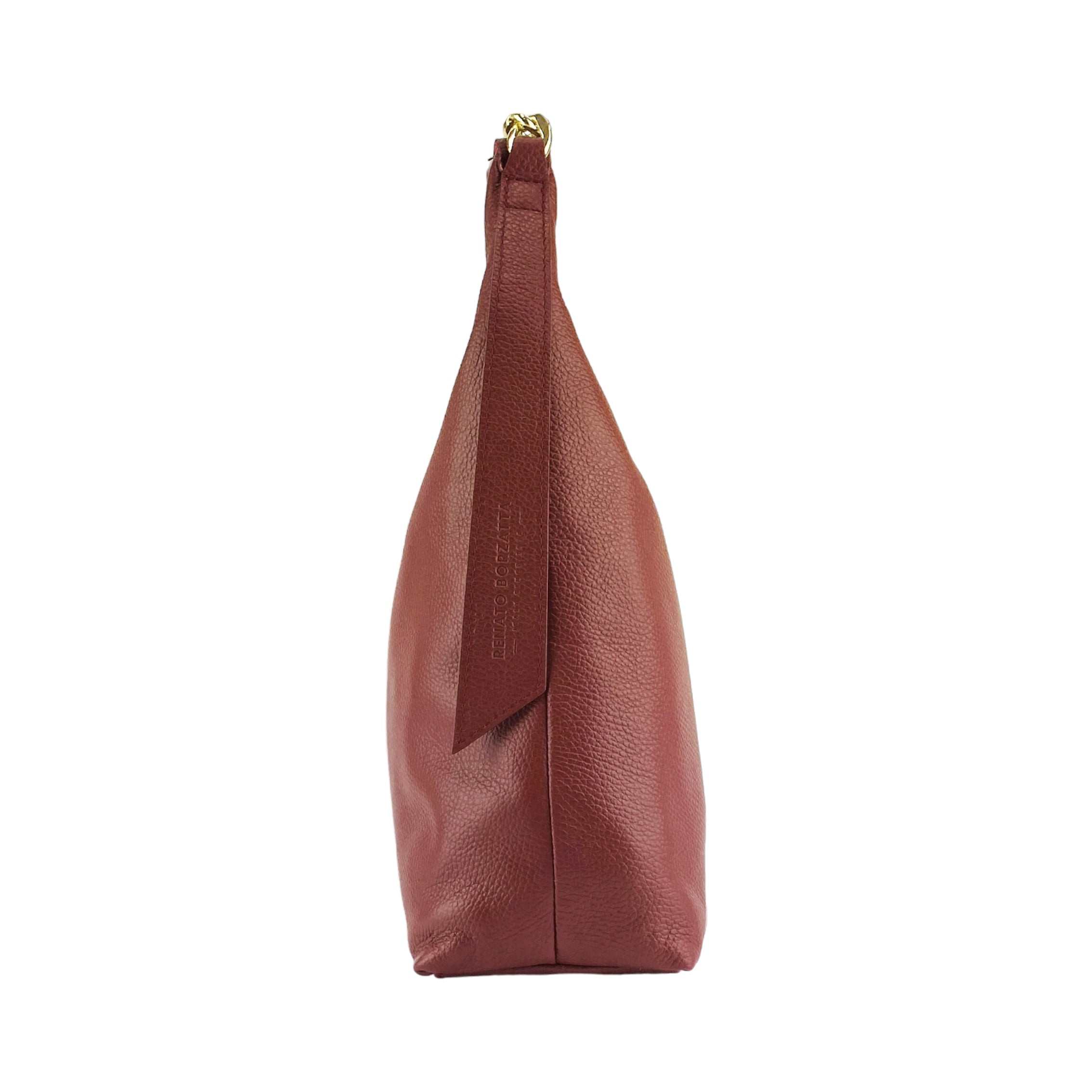 RB1017Q | Women's Soft Shoulder Bag in Genuine Leather Made in Italy with removable shoulder strap. Shiny Gold metal snap hook attachments - Ruby color - Dimensions: cm 36 x 40 x 13-3