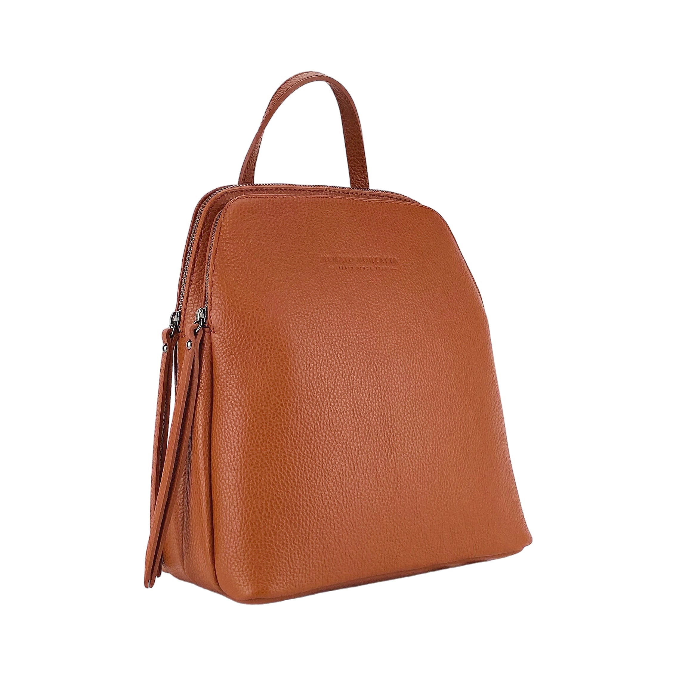 RB1018AM | Women's Double Compartment Backpack in Genuine Leather Made in Italy with adjustable shoulder straps. Gunmetal hardware - Paprika color - Dimensions: 26 x 30 x 14.5 cm.-0