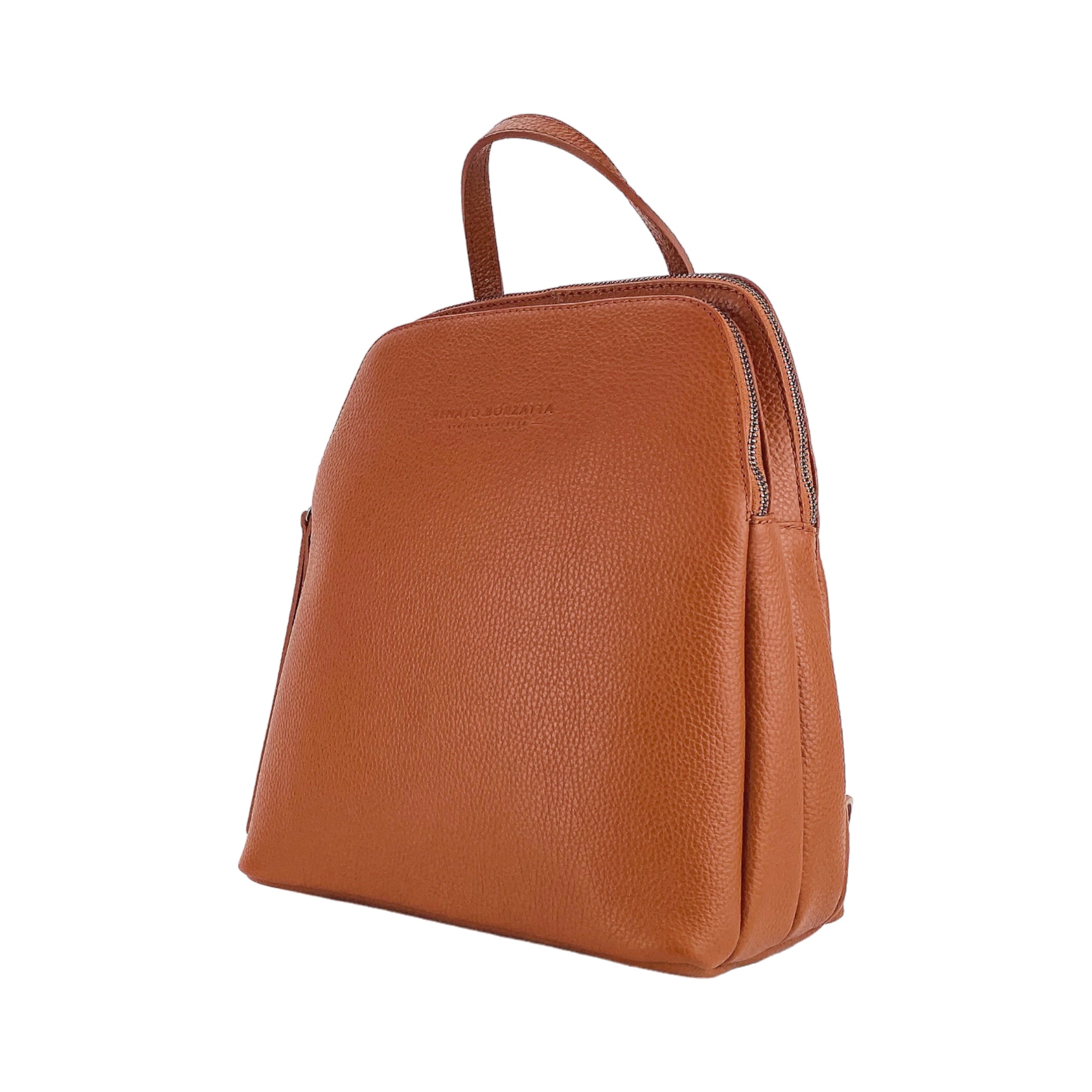 RB1018AM | Women's Double Compartment Backpack in Genuine Leather Made in Italy with adjustable shoulder straps. Gunmetal hardware - Paprika color - Dimensions: 26 x 30 x 14.5 cm.-1