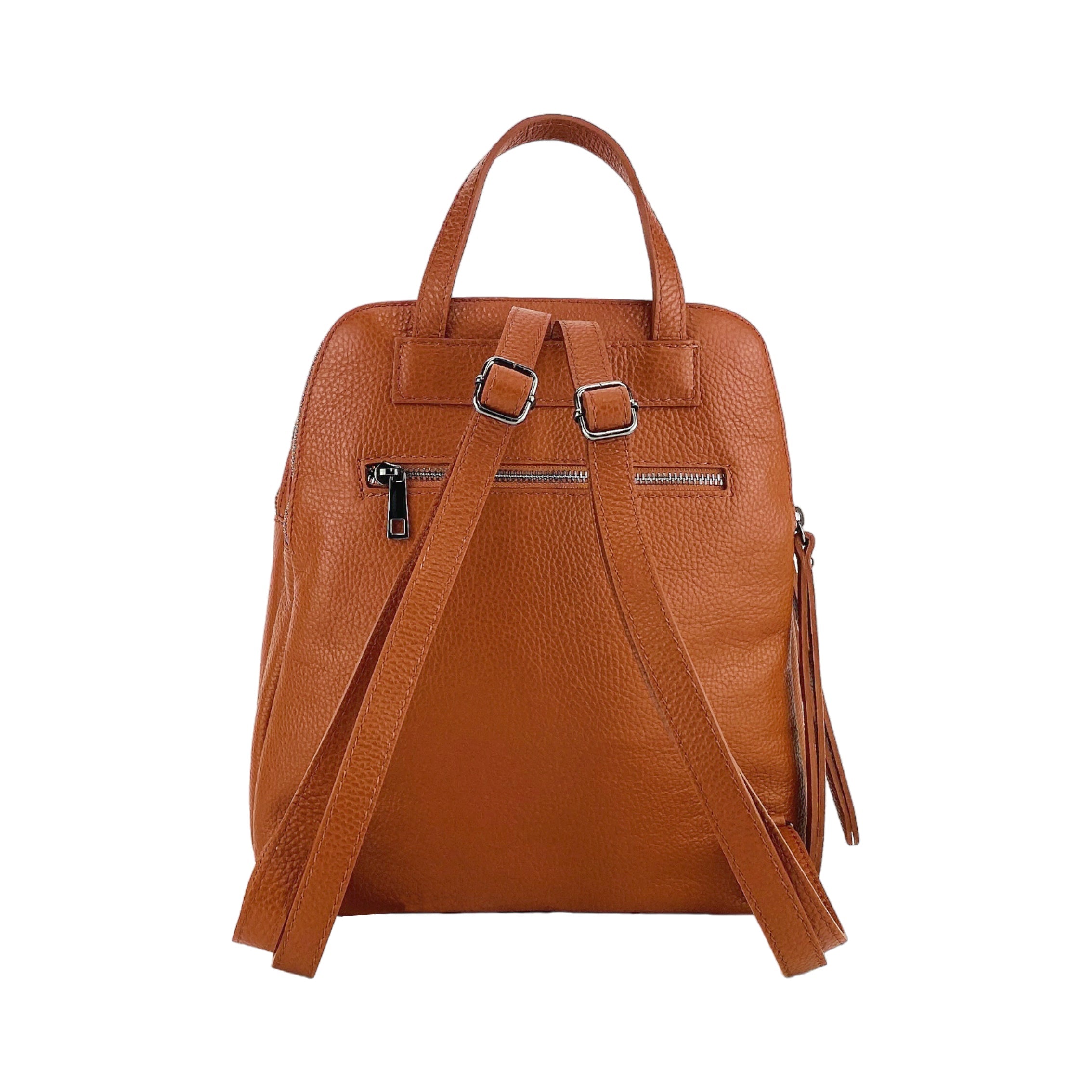 RB1018AM | Women's Double Compartment Backpack in Genuine Leather Made in Italy with adjustable shoulder straps. Gunmetal hardware - Paprika color - Dimensions: 26 x 30 x 14.5 cm.-4