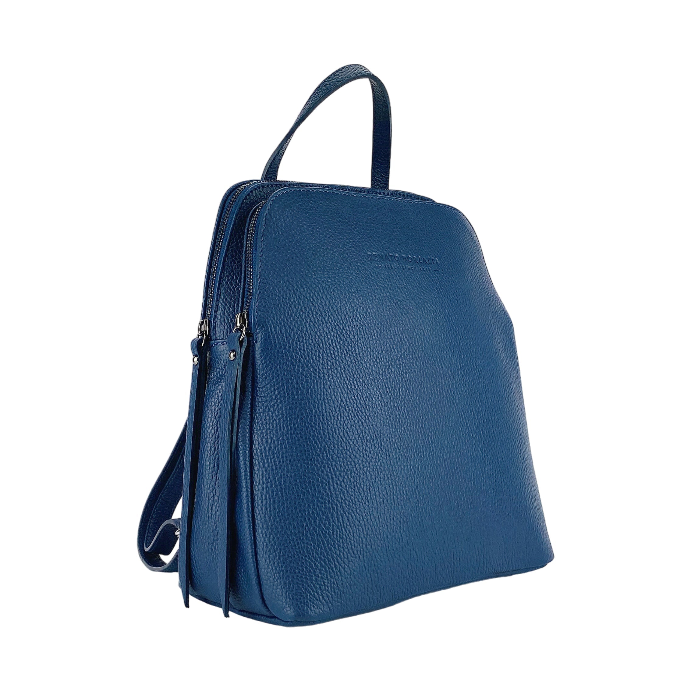 RB1018D | Women's Double Compartment Backpack in Genuine Leather Made in Italy with adjustable shoulder straps. Gunmetal metal hardware - Blue color - Dimensions: 26 x 30 x 14.5 cm.-0
