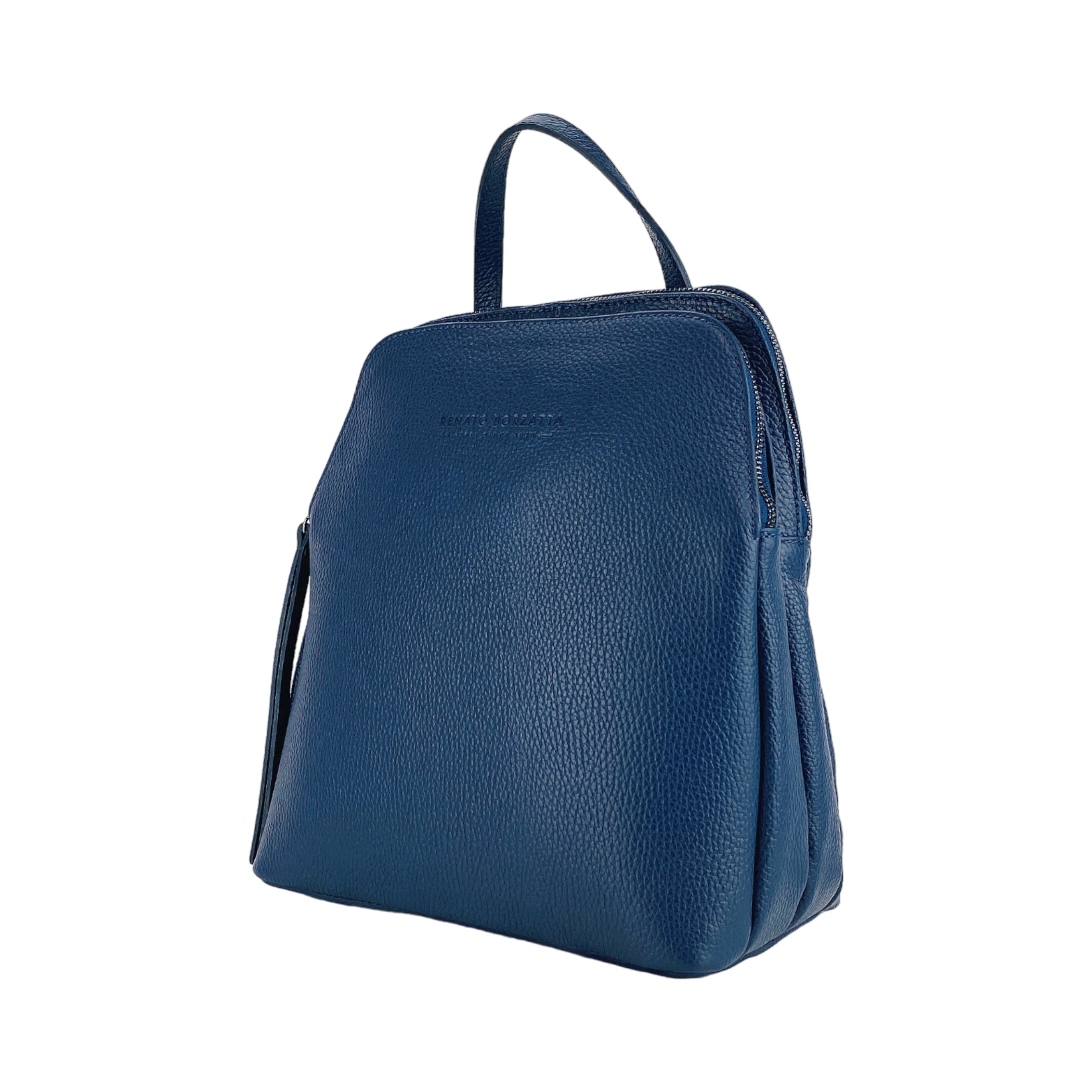 RB1018D | Women's Double Compartment Backpack in Genuine Leather Made in Italy with adjustable shoulder straps. Gunmetal metal hardware - Blue color - Dimensions: 26 x 30 x 14.5 cm.-1