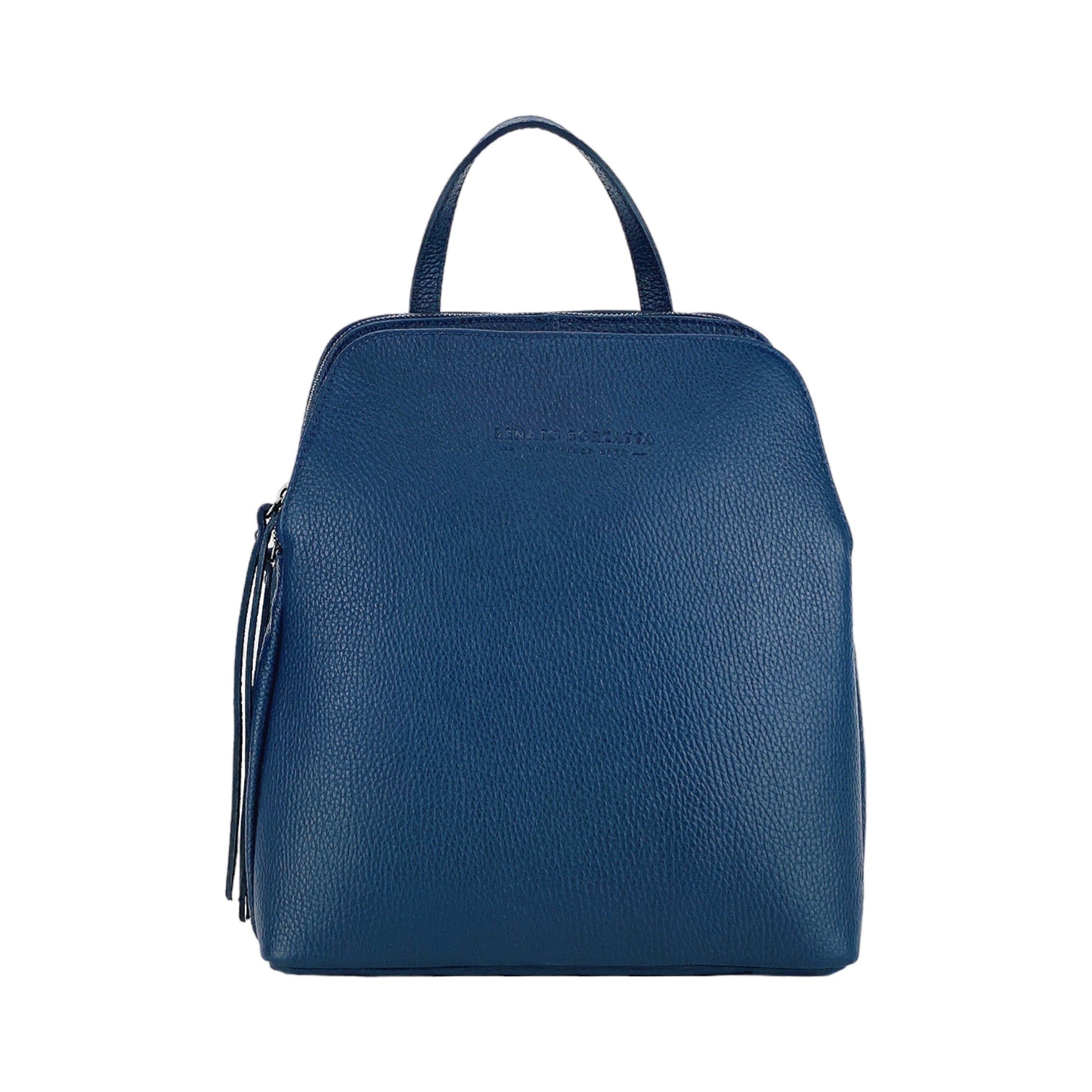 RB1018D | Women's Double Compartment Backpack in Genuine Leather Made in Italy with adjustable shoulder straps. Gunmetal metal hardware - Blue color - Dimensions: 26 x 30 x 14.5 cm.-2