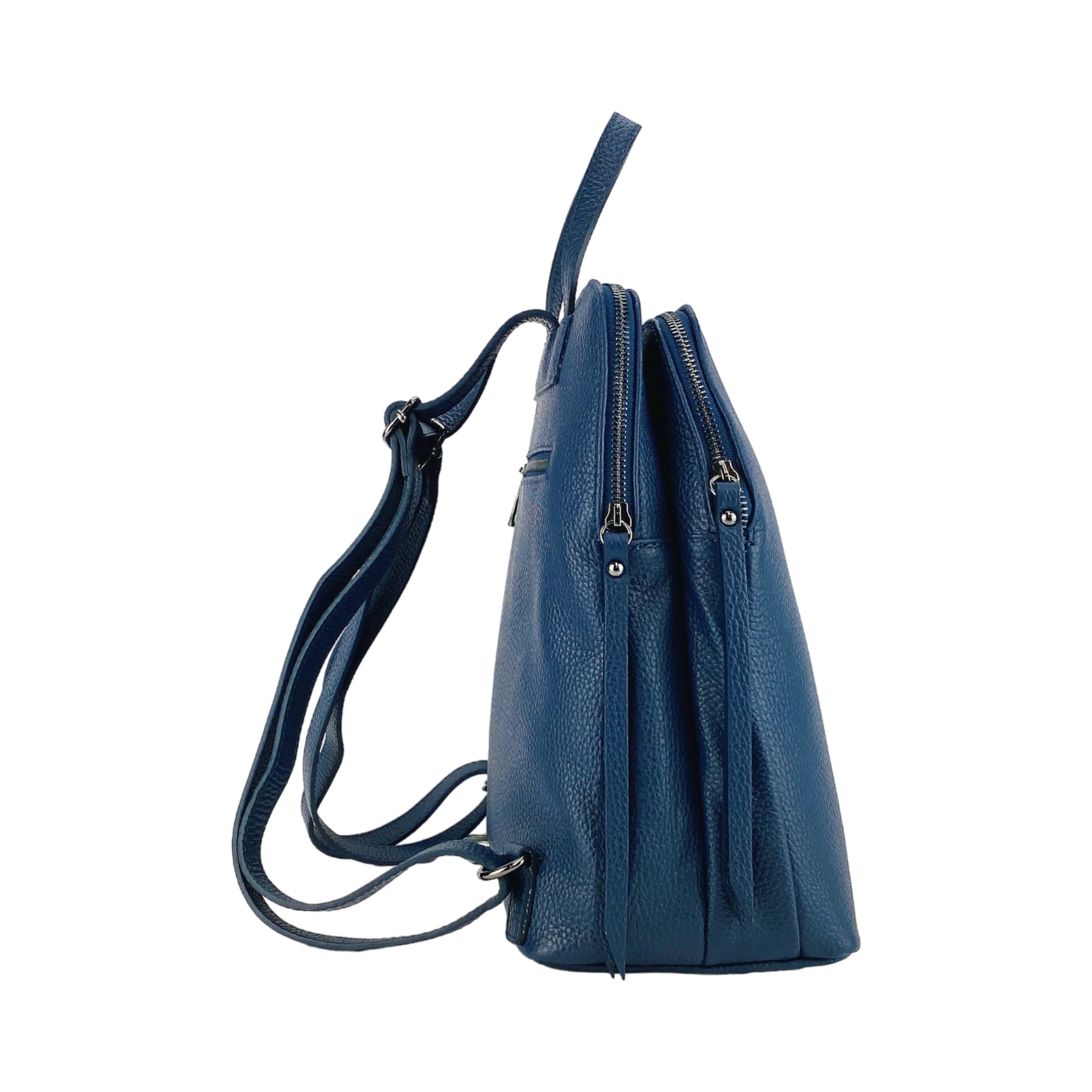 RB1018D | Women's Double Compartment Backpack in Genuine Leather Made in Italy with adjustable shoulder straps. Gunmetal metal hardware - Blue color - Dimensions: 26 x 30 x 14.5 cm.-3