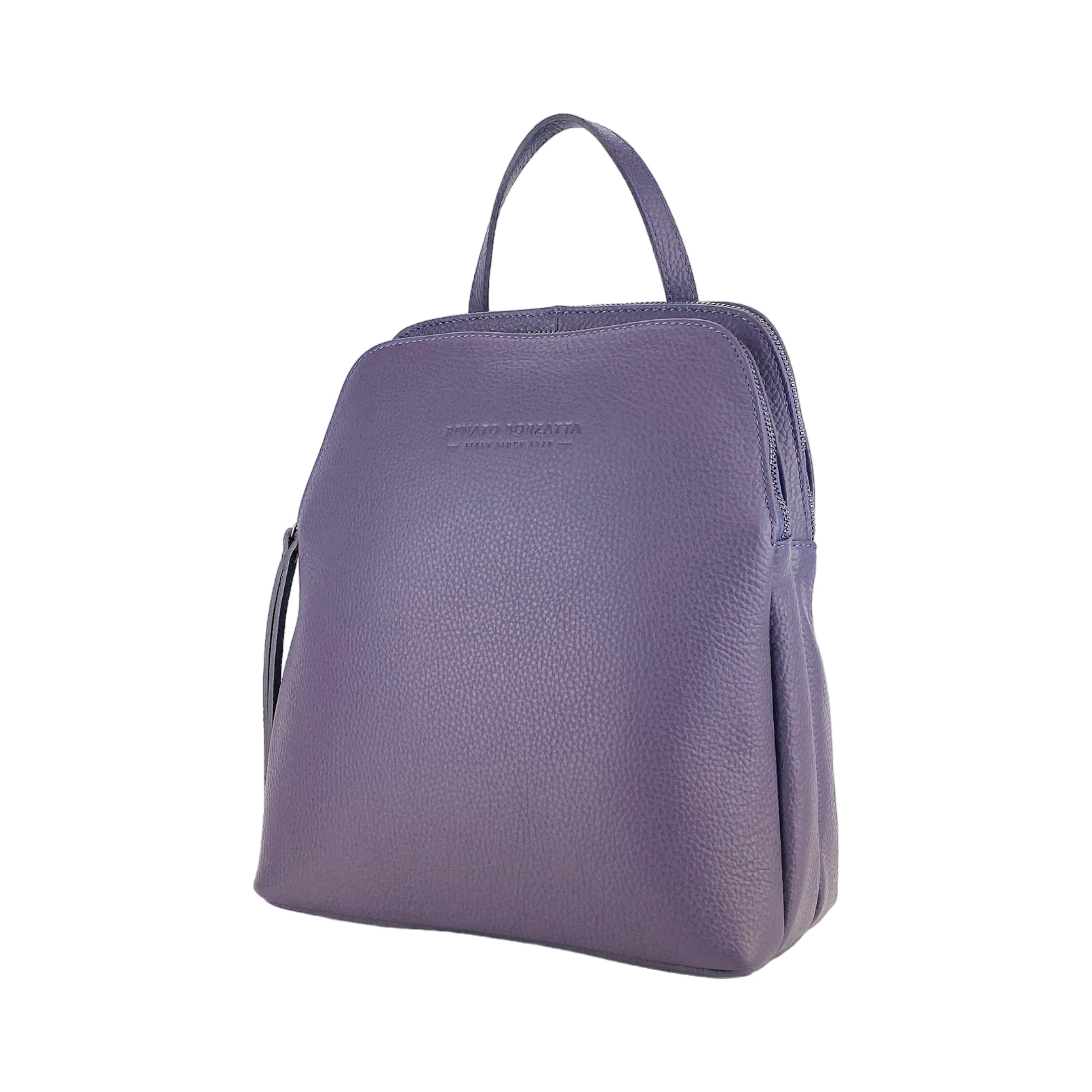 RB1018Y | Women's Double Compartment Backpack in Genuine Leather Made in Italy with adjustable shoulder straps. Gunmetal metal hardware - Color Purple - Dimensions: cm 26 x 30 x 14.5-1