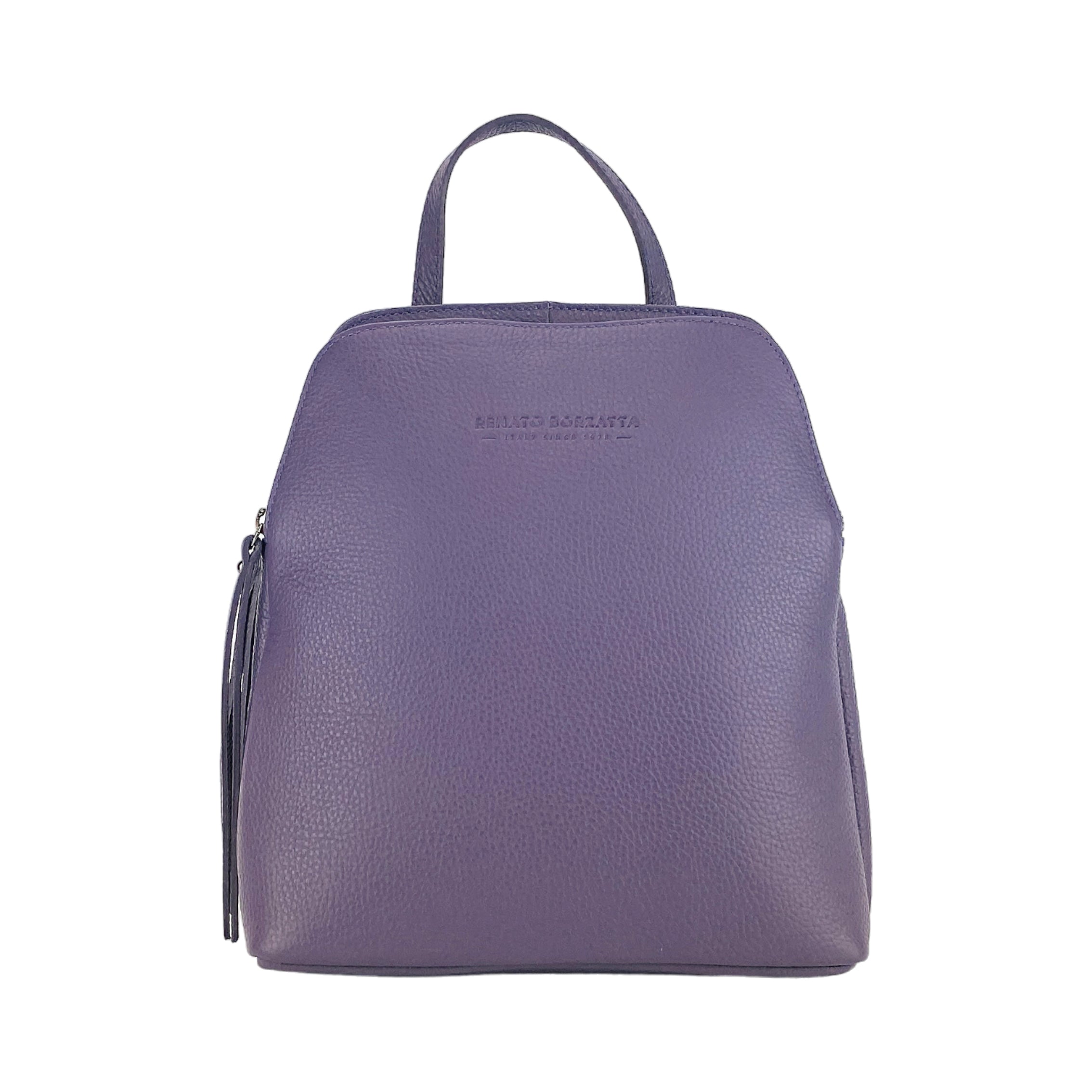 RB1018Y | Women's Double Compartment Backpack in Genuine Leather Made in Italy with adjustable shoulder straps. Gunmetal metal hardware - Color Purple - Dimensions: cm 26 x 30 x 14.5-2