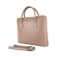 RB1019AQ | Cartella Business Unisex in Vera Pelle Made in Italy con tracolla removibile. Attacchi con moschettoni in metallo Nickel Lucido - Colore Taupe - Dimensioni: cm 37 x 29 x 6,5-4