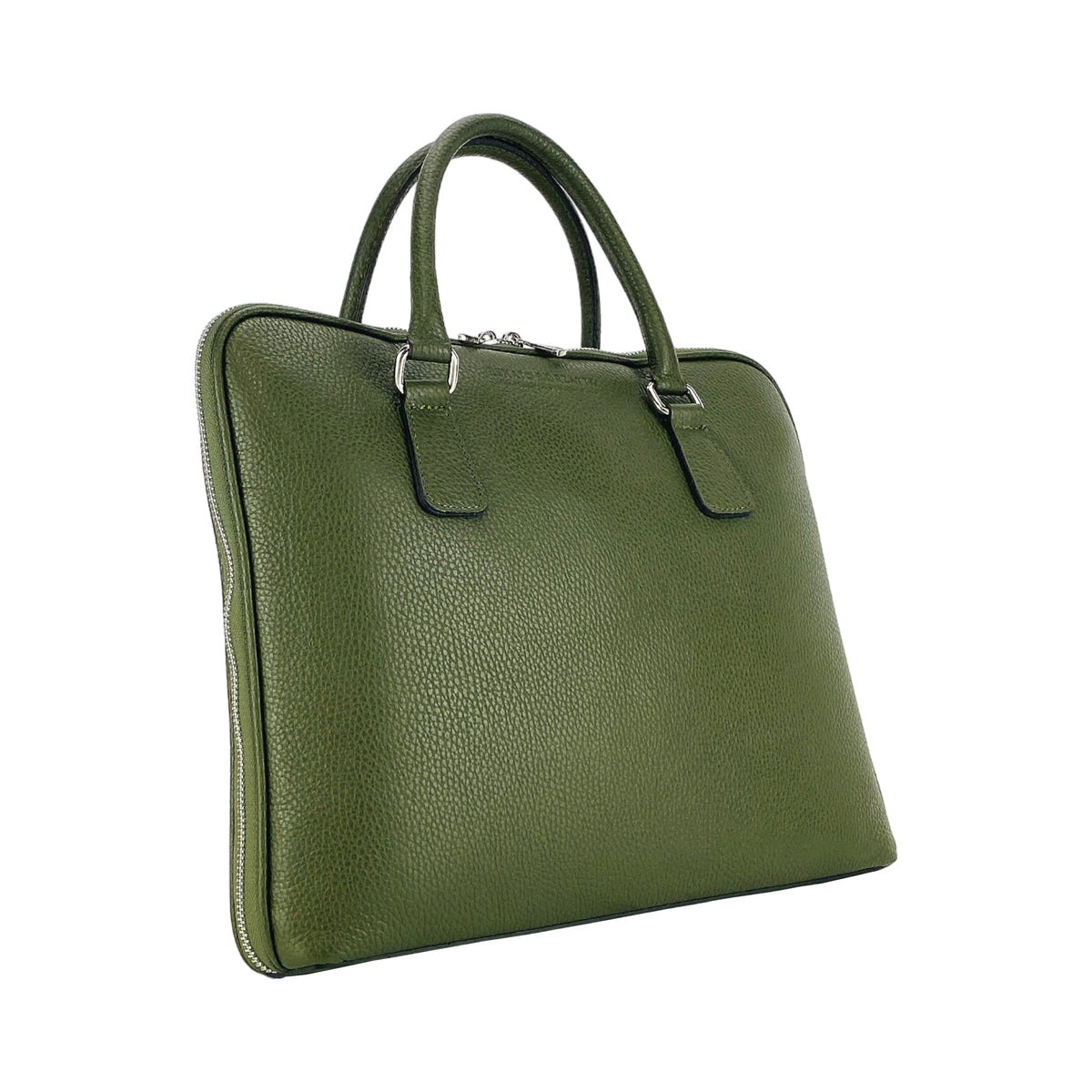RB1019E | Cartella Business Unisex in Vera Pelle Made in Italy con tracolla removibile. Attacchi con moschettoni in metallo Nickel Lucido - Colore Verde - Dimensioni: cm 37 x 29 x 6,5-1