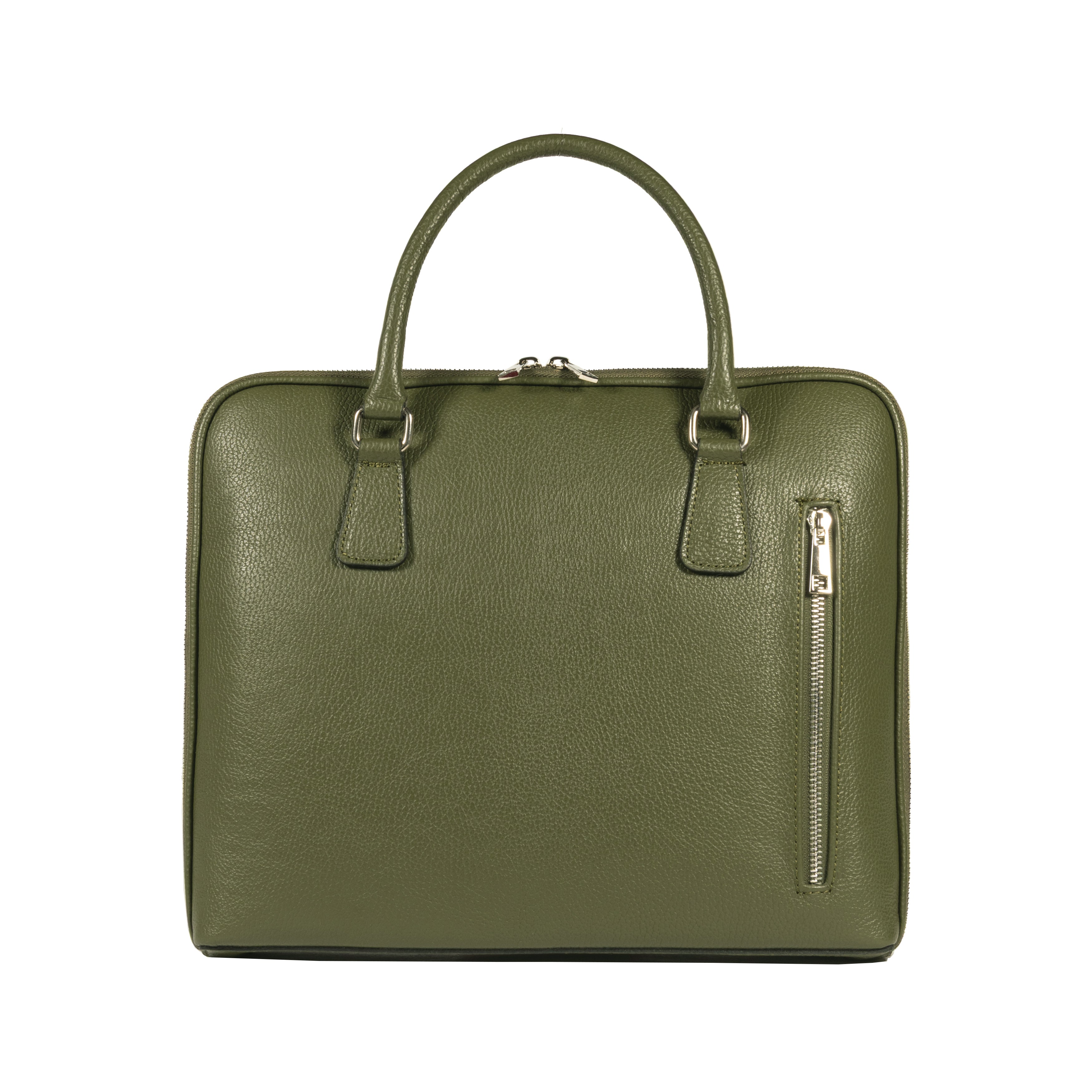 RB1019E | Made in Italy Genuine Leather Unisex Business Briefcase with removable shoulder strap. Polished Nickel metal snap hook attachments - Green color - Dimensions: cm 37 x 29 x 6.5-2