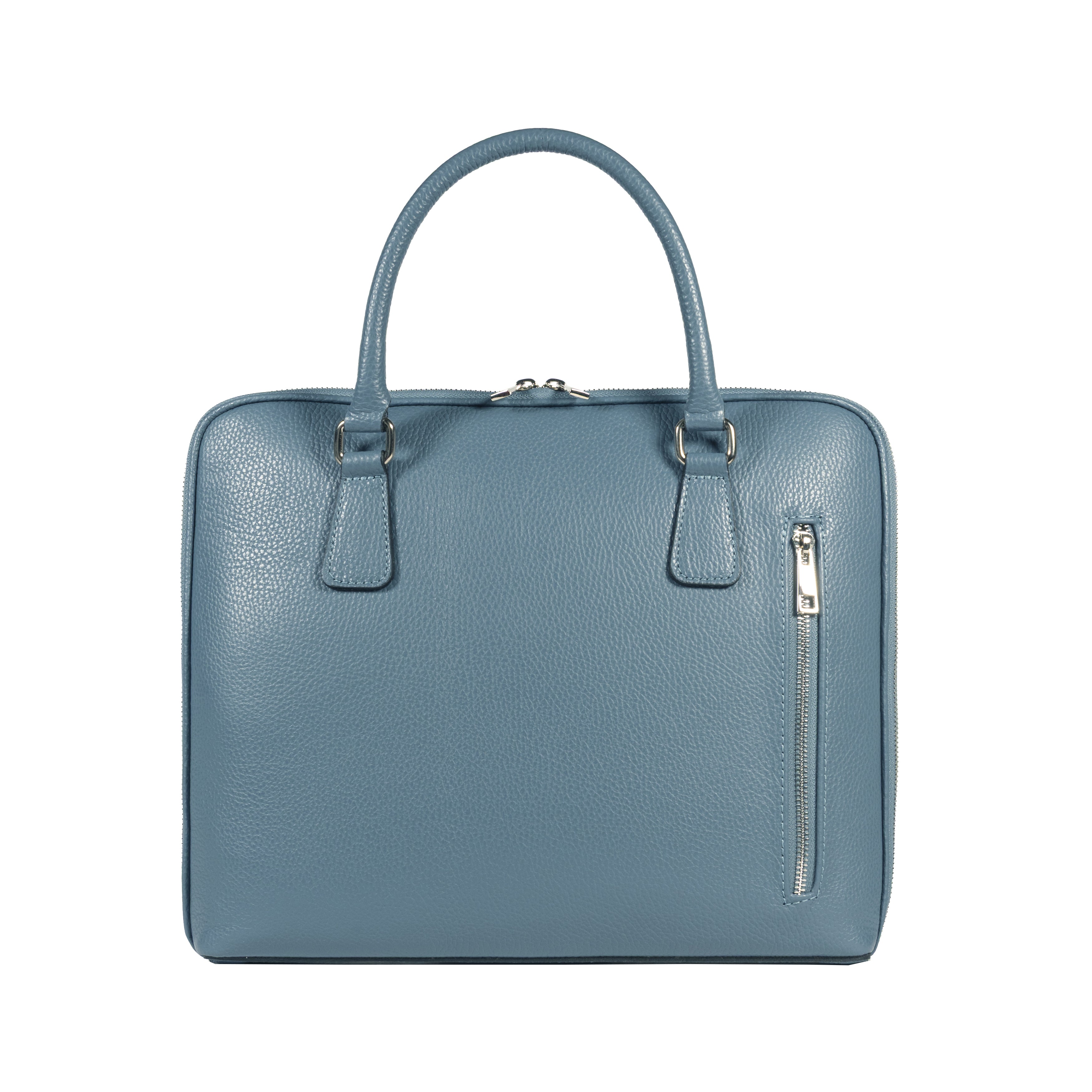 RB1019P | Made in Italy Genuine Leather Unisex Business Briefcase with removable shoulder strap. Shiny Nickel metal snap hook attachments - Avio color - Dimensions: cm 37 x 29 x 6.5-2