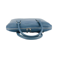 RB1019P | Cartella Business Unisex in Vera Pelle Made in Italy con tracolla removibile. Attacchi con moschettoni in metallo Nickel Lucido - Colore Avio - Dimensioni: cm 37 x 29 x 6,5-3