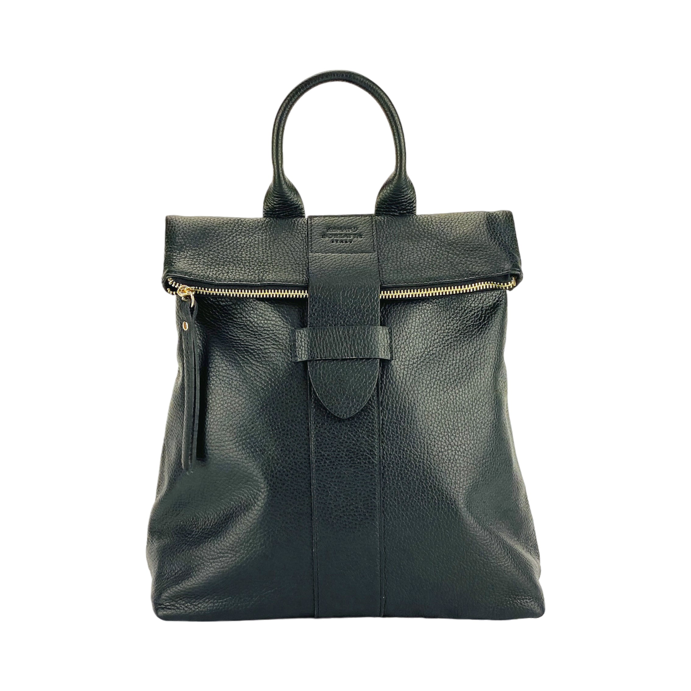RB1021A | Zaino Donna Morbido in Vera Pelle Made in Italy con Spallacci regolabili. Chiusura lampo e Accessori in metallo Oro Lucido - Colore Nero - Dimensioni: cm 30 x 34 x 10,5-2