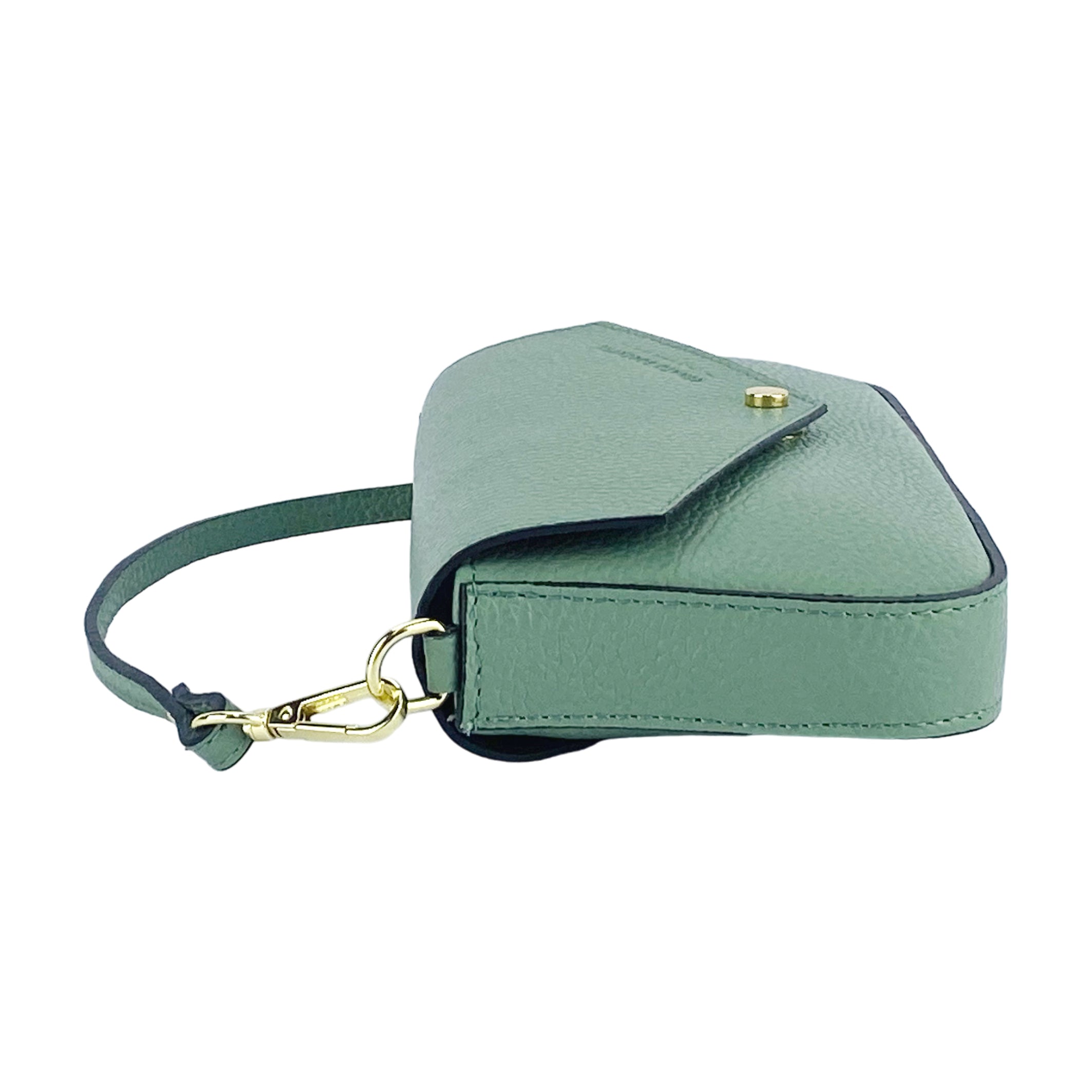 RB1023BF | Borsa piccola a Spalla con Tracolla a catena removibile in Vera Pelle Made in Italy. Pattina di Chiusura. Accessori in metallo Oro Lucido - Colore Menta - Dimensioni: cm 22 x 12 x 3-3