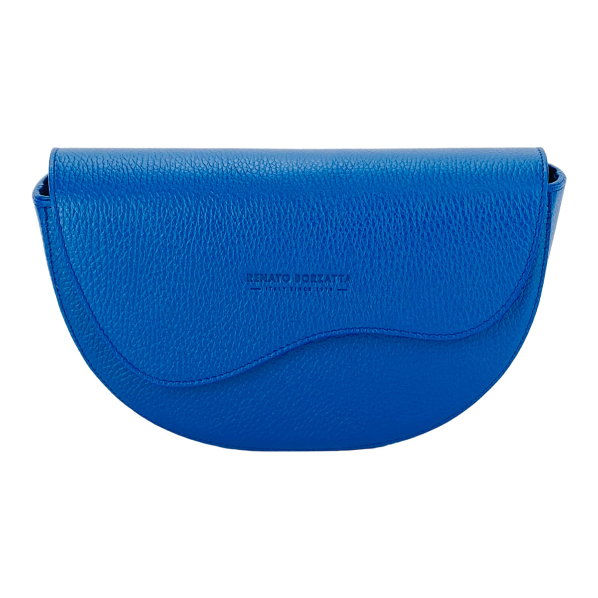RB1027CH  | Borsa Donna a Bandoliera stondata in Vera Pelle Made in Italy. Tracolla removibile e regolabile in pelle. Accessori Nickel Lucido - Colore Blu Royal - Dimensioni: cm 25 x 15 x 9-1