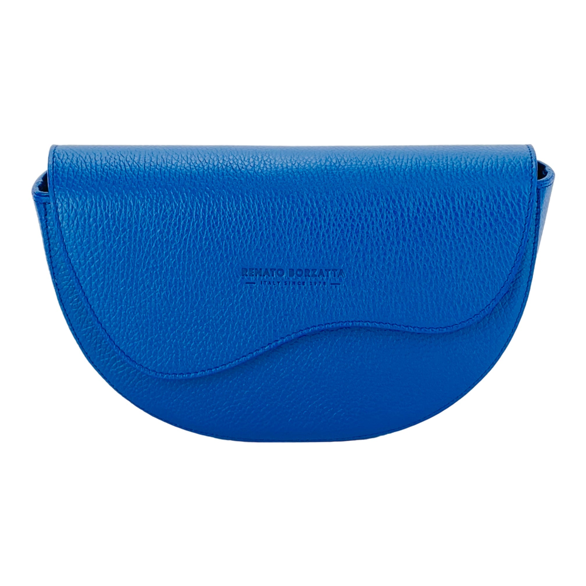 RB1027CH  | Borsa Donna a Bandoliera stondata in Vera Pelle Made in Italy. Tracolla removibile e regolabile in pelle. Accessori Nickel Lucido - Colore Blu Royal - Dimensioni: cm 25 x 15 x 9-1