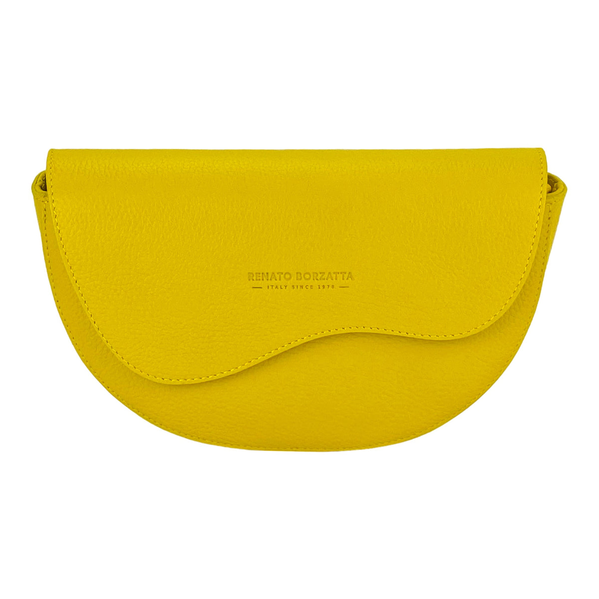RB1027R | Borsa Donna a Bandoliera stondata in Vera Pelle Made in Italy. Tracolla removibile e regolabile in pelle. Accessori Nickel Lucido - Colore Giallo - Dimensioni: cm 25 x 15 x 9-1