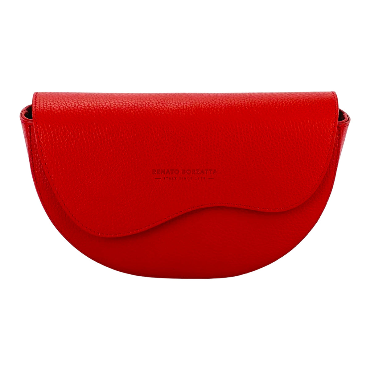 RB1027V | Borsa Donna a Bandoliera stondata in Vera Pelle Made in Italy. Tracolla removibile e regolabile in pelle. Accessori Nickel Lucido - Colore Rosso - Dimensioni: cm 25 x 15 x 9-1