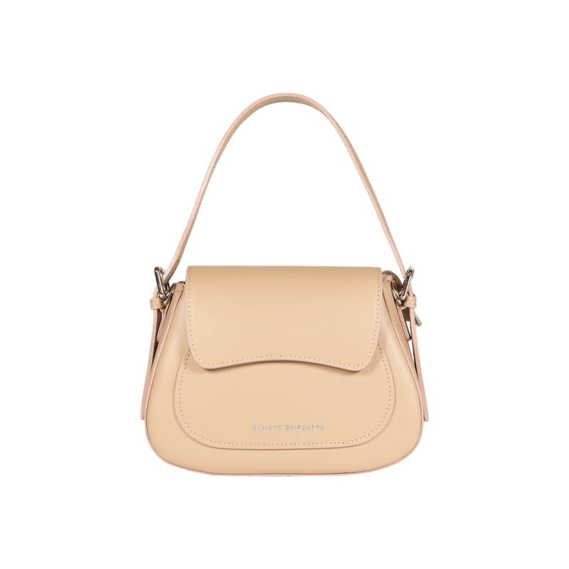 RB1030AL | Borsa Donna a Spalla EMMA con pattina in Vera Pelle Made in Italy. Accessori in metallo Argento Lucido - Colore Beige - Dimensioni: cm 24 x 18 x 9 + 14,5 (Luce manico)-0