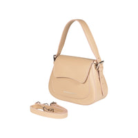RB1030AL | Borsa Donna a Spalla EMMA con pattina in Vera Pelle Made in Italy. Accessori in metallo Argento Lucido - Colore Beige - Dimensioni: cm 24 x 18 x 9 + 14,5 (Luce manico)-1