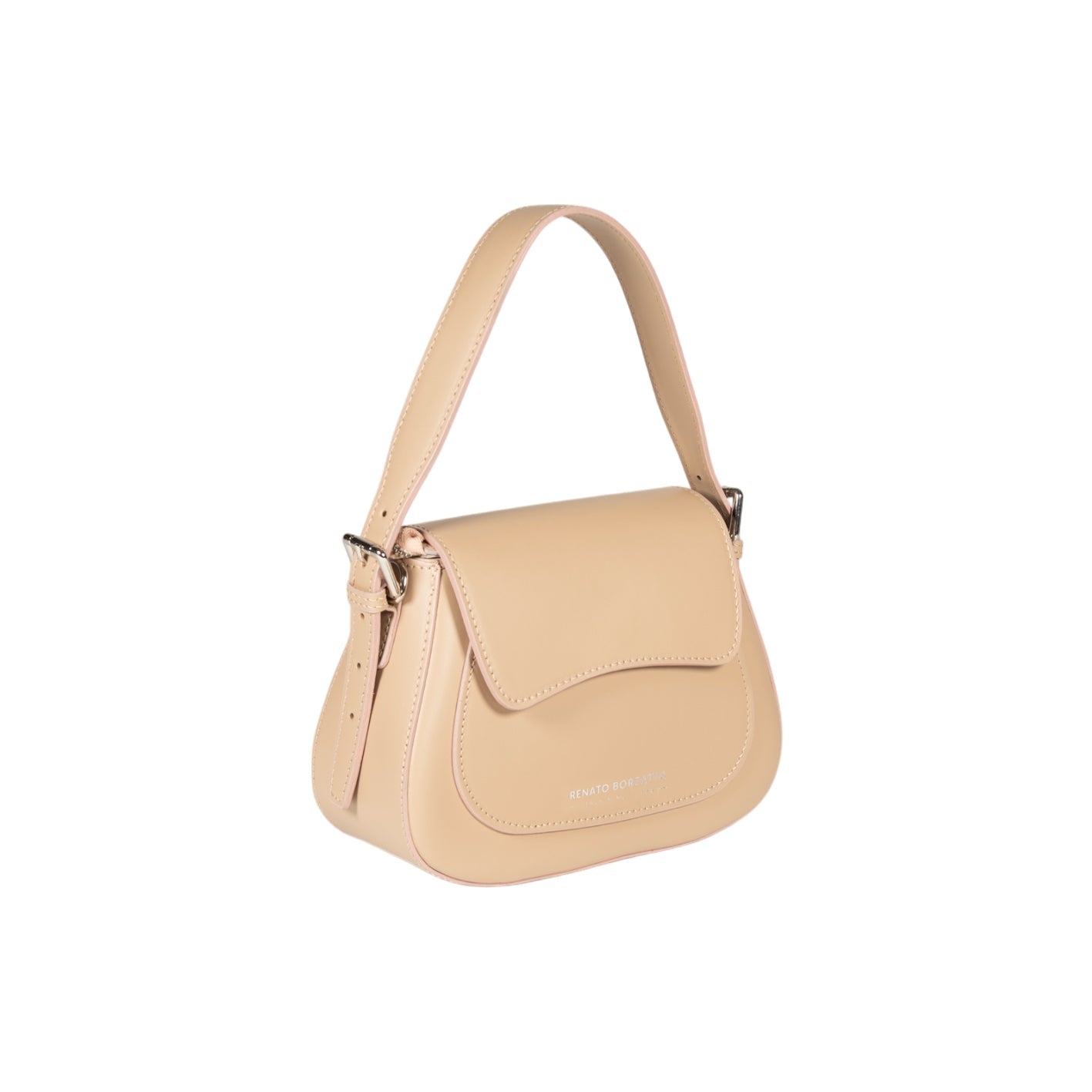 RB1030AL | Borsa Donna a Spalla EMMA con pattina in Vera Pelle Made in Italy. Accessori in metallo Argento Lucido - Colore Beige - Dimensioni: cm 24 x 18 x 9 + 14,5 (Luce manico)-4
