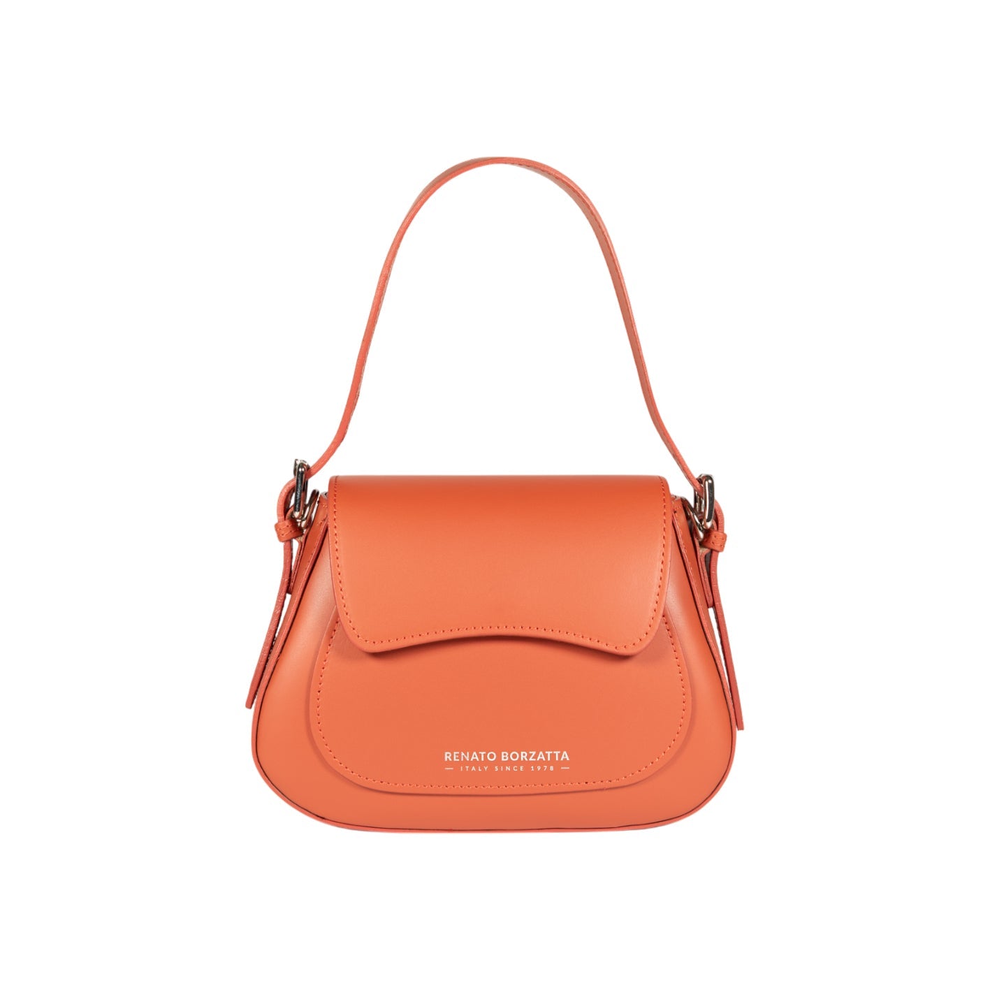 RB1030AM | EMMA Women's Shoulder Bag with flap in Genuine Leather Made in Italy. Polished Silver metal hardware - Paprika color - Dimensions: 24 x 18 x 9 cm + 14.5 (Handle light)-0