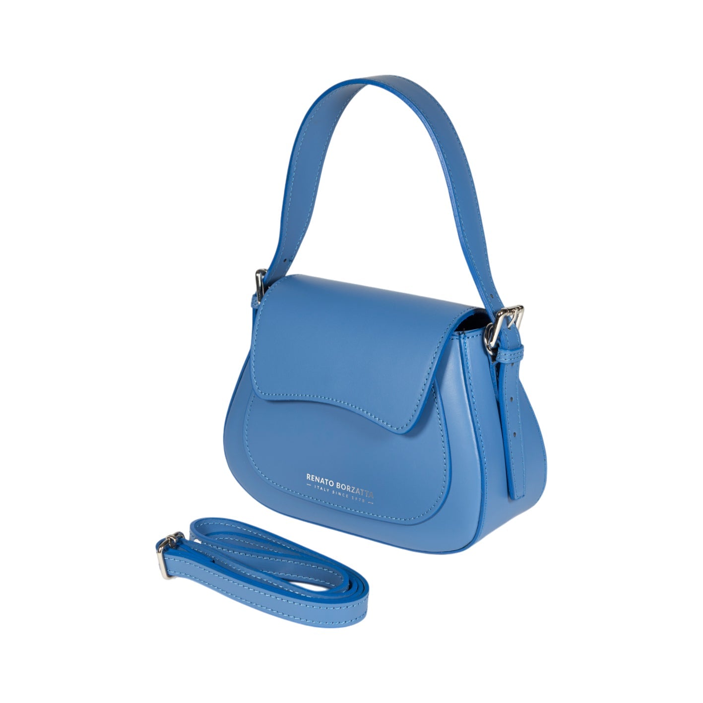 RB1030CP | Borsa Donna a Spalla EMMA con pattina in Vera Pelle Made in Italy. Accessori in metallo Argento Lucido - Colore Glicine - Dimensioni: cm 24 x 18 x 9 + 14,5 (Luce manico)-1