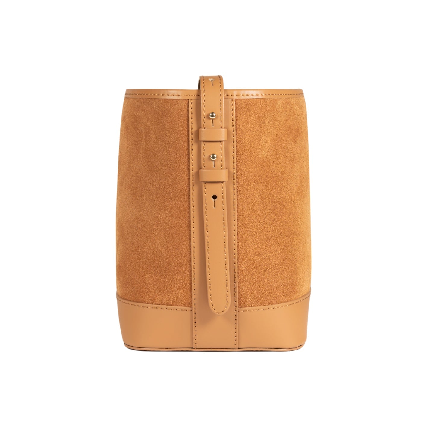 RB1031CQ | BRENDA Genuine Leather Women's Bucket Bag Made in Italy. Shiny Gold metal hardware - Leather color - Dimensions: 25 x 23.5 x 17 cm.-2