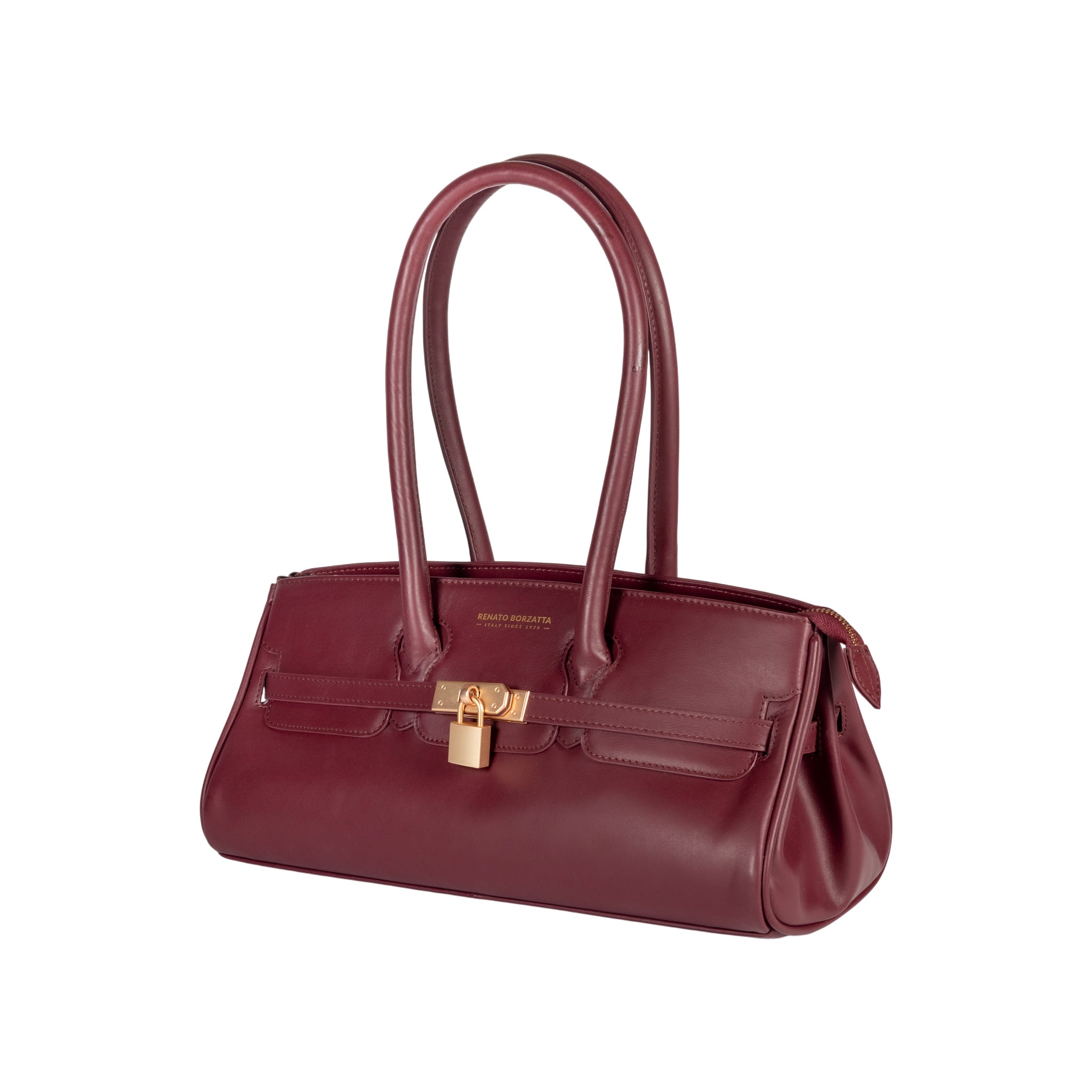 RB1033X | ARIANNA Women's Shoulder Bag in Soft Genuine Sauvage Leather Made in Italy. Matte Gold Metal Accessories. Bordeaux Color. Dimensions: 34 x 15 x 16 + 20 cm (Handle Drop)-1