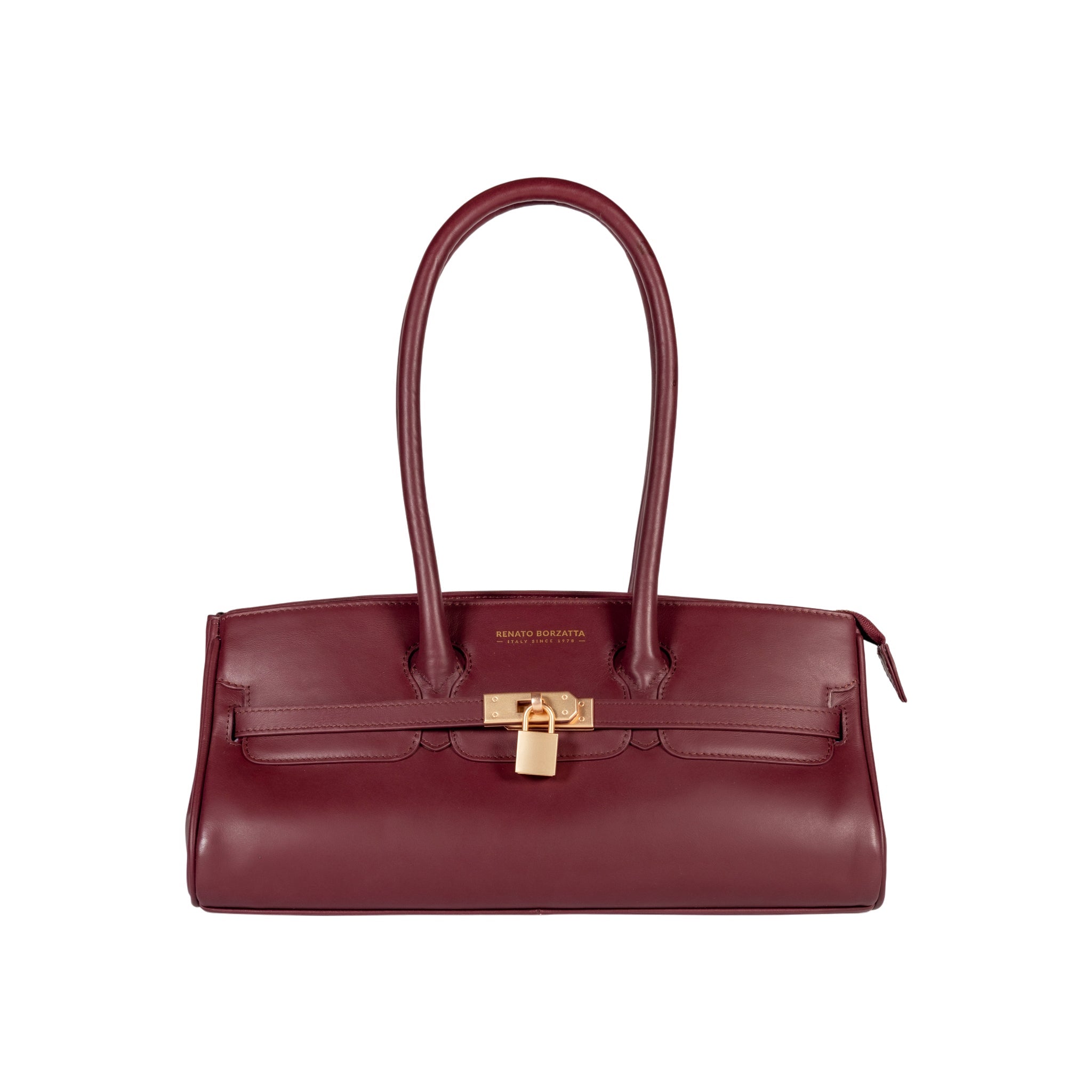 RB1033X | ARIANNA Women's Shoulder Bag in Soft Genuine Sauvage Leather Made in Italy. Matte Gold Metal Accessories. Bordeaux Color. Dimensions: 34 x 15 x 16 + 20 cm (Handle Drop)-0