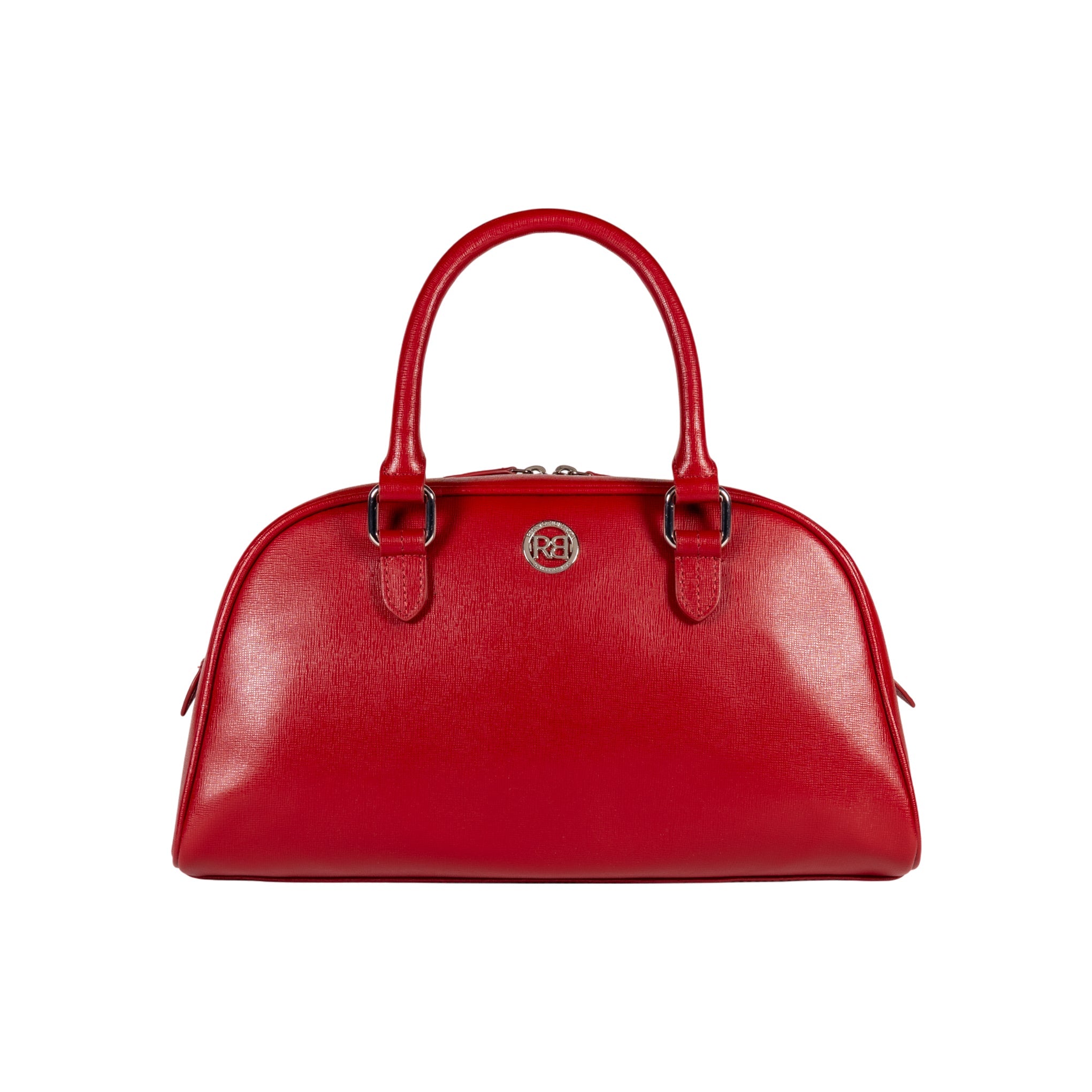 RB1034V | VIRGINIA Women's Bowling Bag in Genuine Saffiano Leather Made in Italy. Polished Silver Metal Hardware. Color: Red. Dimensions: 35 x 19 x 14.5 + 12 cm (handle drop)-0