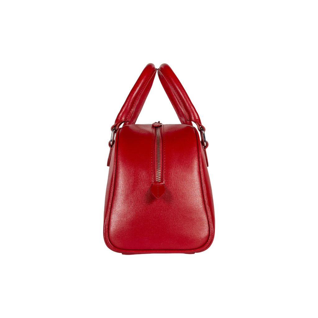 RB1034V | VIRGINIA Women's Bowling Bag in Genuine Saffiano Leather Made in Italy. Polished Silver Metal Hardware. Color: Red. Dimensions: 35 x 19 x 14.5 + 12 cm (handle drop)-2