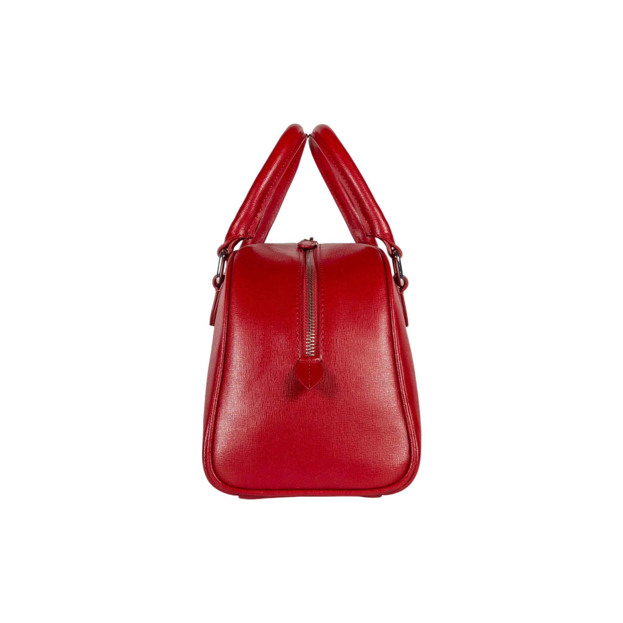 RB1034V | VIRGINIA Women's Bowling Bag in Genuine Saffiano Leather Made in Italy. Polished Silver Metal Hardware. Color: Red. Dimensions: 35 x 19 x 14.5 + 12 cm (handle drop)-2