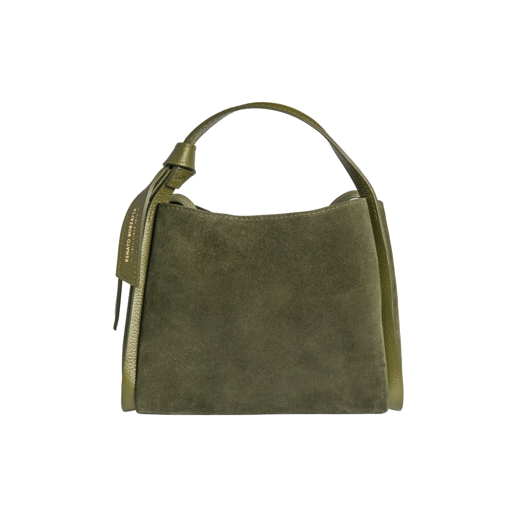 RB1035CR | ALICE Women's Handbag in Genuine Suede, Made in Italy. Polished Gold Metal Hardware. Forest Color. Dimensions: 26 x 20 x 15 + 12 cm (Handle Drop)-0