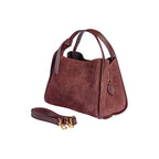 RB1035X | ALICE Women's Handbag in Genuine Suede, Made in Italy. Polished Gold Metal Accessories. Bordeaux Color. Dimensions: 26 x 20 x 15 + 12 cm (Handle Drop)-1